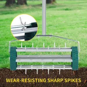 AMOS Manual Lawn Aerator with Removable Steel Handle Rolling Rotary Spiked Drum Outdoor Garden Tools For Grass Yard Gardening