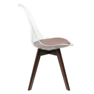 Soho Clear and Chocolate Plastic Dining Chair with Squared Dark Wood Legs