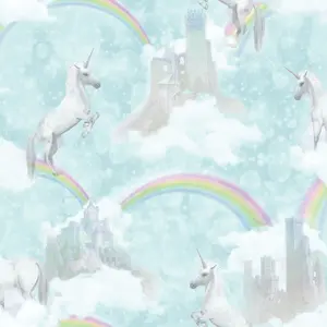 Holden Décor Teal Glitter effect Unicorn Smooth Wallpaper Sample