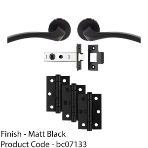 Premium Door Handle & Latch Pack - Matt Black Curved Square Lever Round Rose