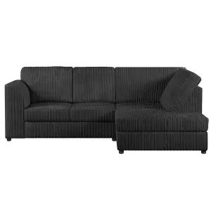 Luxor Black Jumbo Cord 4 Seater Corner sofa Right Hand Facing - Full Back