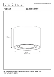 Lucide Fedler Modern Surface Mounted Ceiling Spotlight 12cm - LED Dim to warm - GU10 - 1x12W 2200K/3000K - White