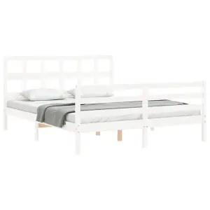 Berkfield Bed Frame with Headboard White King Size Solid Wood