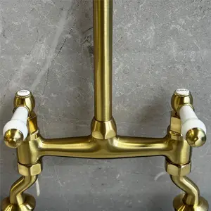 Liquida W23BR Traditional Two Hole Bridge Lever Brushed Brass Kitchen Mixer Tap