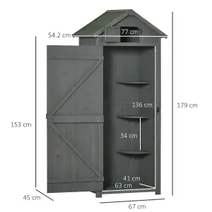 Outsunny Wooden Garden Storage Shed Tool Storage Box, 77 x 54 x 179 cm, Grey