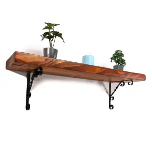 Wooden Rustic Shelf with Bracket WO Black 220mm 9 inches Teak Length of 60cm