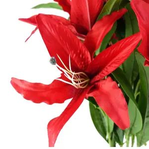 Artificial 100cm Large Red Lily Stem - 3 Flowers