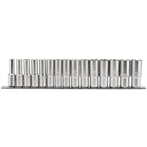 Draper 1/2" Sq. Dr. Metric Deep Sockets on a Socket Rail 15 Piece 16499