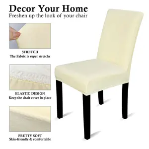 220GSM Universal Dining Velvet Chair Cover, Ivory - Pack of 1