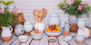 Rustic Pastel Fully Dipped Terracotta Kitchen Dining Set of 2 Soup Bowls White (Diam) 14.5cm