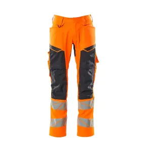 Mascot Accelerate Safe Trousers with Kneepad Pockets - Hi-Vis Orange/Dark Navy   (40.5) (Leg Length - Regular)