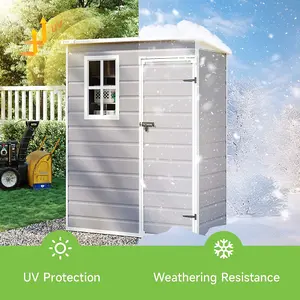 5 x 3 ft Pent Plastic Shed Garden Storage Shed with Floor and Window,Grey