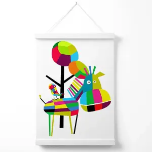 Zebra Bright Geometric Animal Poster with Hanger / 33cm / White