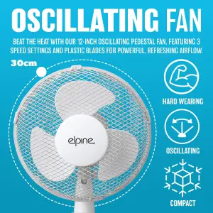 New Oscillating Table Desk Fan Cooling Air 3 Speed Home Office 45w Base Silent 12"