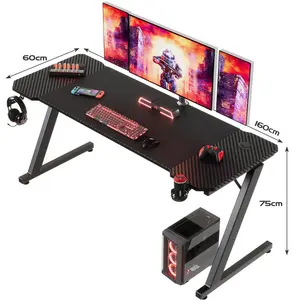 Ergonomic Gaming Computer Desk Black / 75cm H x 160cm W x 70cm D