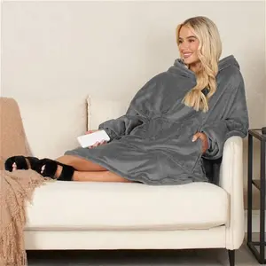 OHS Adults Electric Heated Oversized Hoodie Blanket - Charcoal