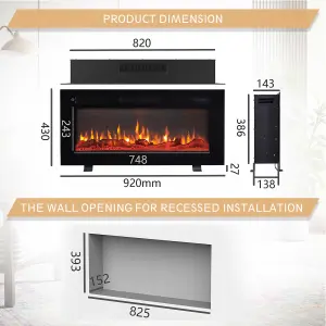 FlameKo Wilton 92cm/36'' 3 in 1 Electric Fireplace, Freestanding, Wall Mounted, Recessed, Media Wall, Heater, Remote Control