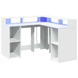 Berkfield Desk with LED Lights White 130x130x91 cm Engineered Wood