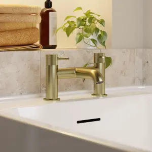 GoodHome Owens Satin Brass effect Deck-mounted Manual Double Bath Filler Tap