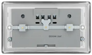 GoodHome Brushed Steel Double 13A Raised rounded Unswitched Screwed Socket with USB, x4 & White inserts