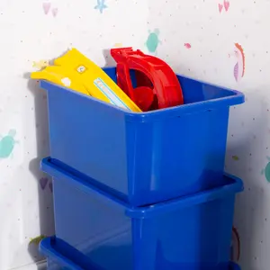 Wham 4x Stack & Store 30L Blue Plastic Storage Boxes. Home, Office, Classroom, Playroom, Toys, Books. L45.5 x W35 x H25cm