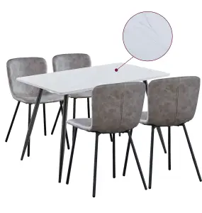 Hallowood Furniture Cullompton Rectangular Dining Table 120cm with 4 Grey Leather Effect Chairs