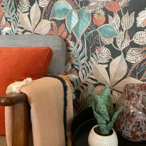 Belgravia Décor Eden Leaf Charcoal Smooth Wallpaper