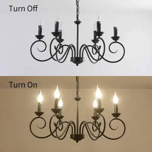 Garwarm 6 Lights Iron Hanging Vintage Height Adjustable Candle Chandelier