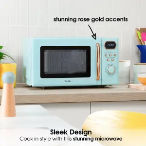 Abode Retro Blue Microwave 20L 700W Digital 8 Auto Cook Rose Gold with Defrost Setting AMD2004GRG