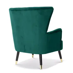 Velvet Emerald Green Camila Accent Wingback Chair