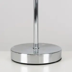 ValueLights Weaver Polished Chrome Touch Bedside Table Lamp with Grey Herringbone Shade