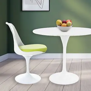 Tulip Set - Marble Medium Circular Table and Two Chairs with PU Cushion Green