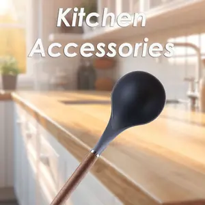 Ladle Wood Handle Acacia Wooden Heat Resistant Ladle Kitchen Black