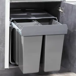 68L Pull Out Integrated Kitchen Waste & Recycling Bin for 600mm Cabinet 1 x 34L + 2 x 17L Compartments Base Mounted