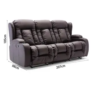 Caesar Manual High Back Luxury Bond Grade Leather Recliner 3 Seater Sofa (Brown)