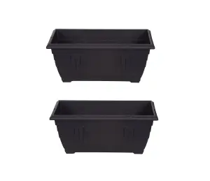 2 x 40cm Small Plastic Venetian Window Box Trough Planter Pot Black Colour