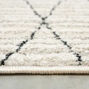 Beige Abstract Linear Moroccan Berber Living Area Rug 160x230cm