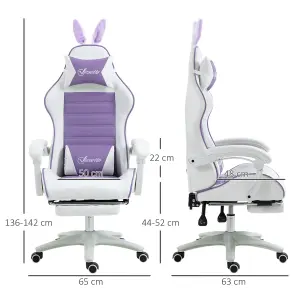 Vinsetto Racing Style Gaming Chair with Footrest Removable Rabbit Ears, Purple