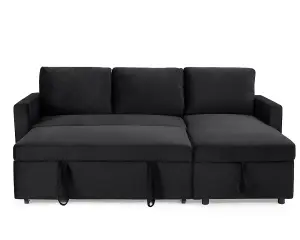 Dorset 3 Seater Pull-Out Reversible Chaise Sofa Bed, Black Velvet