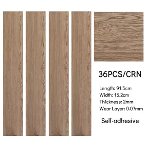 Set of 36 Brown Rustic Style Wood Grain Self Adhesive Plank PVC Laminate Flooring Covering 5m²