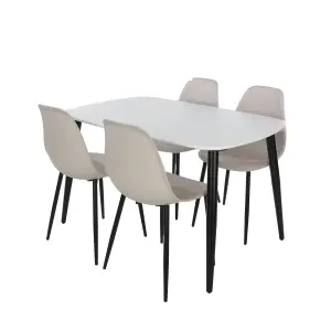 Core Products Aspen White 120cm Rectangular Dining Table with 4 Calico Plastic Curve Design Chairs