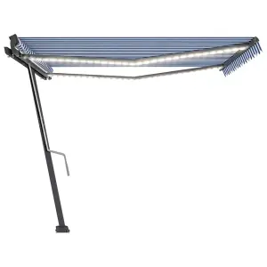 Berkfield Manual Retractable Awning with LED 400x300 cm Blue and White