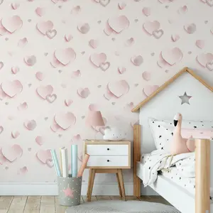 Muriva 3D Glitter Hearts Pink Wallpaper J92603