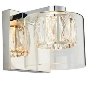 2 PACK Crystal LED Wall Light Square Chrome & Luxury Shade Glass Lamp Fitting