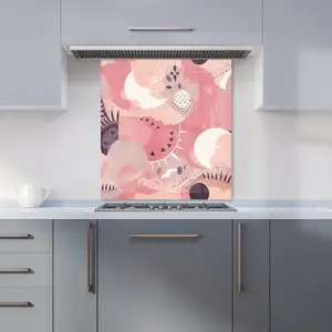 Abstract Pink White Premium Glass Kitchen Splashback W700mm x H650mm