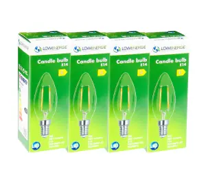 30w Equivalent LED Filament Candle Light Bulb Candle E14 Small Screw 2.0w - Warm White - Pack of 4