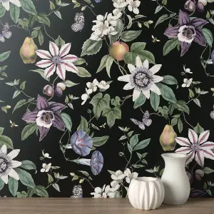 Fine Decor Sierra Floral Black Wallpaper FD43060