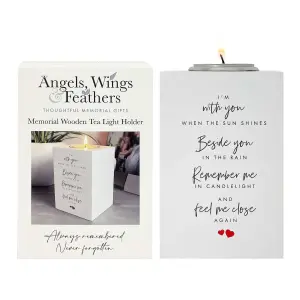 Memorial Wooden Tea Light Holder - White Wooden Remembrance Candle Holder with Poem