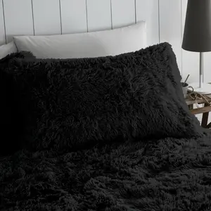 Wilfred Solid Colour Duvet Cover Set with Pillowcases Black / Single - 1 Standard Pillowcase