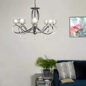 Litecraft Marta Chrome 8 Lamp Glass Ceiling Pendant Light